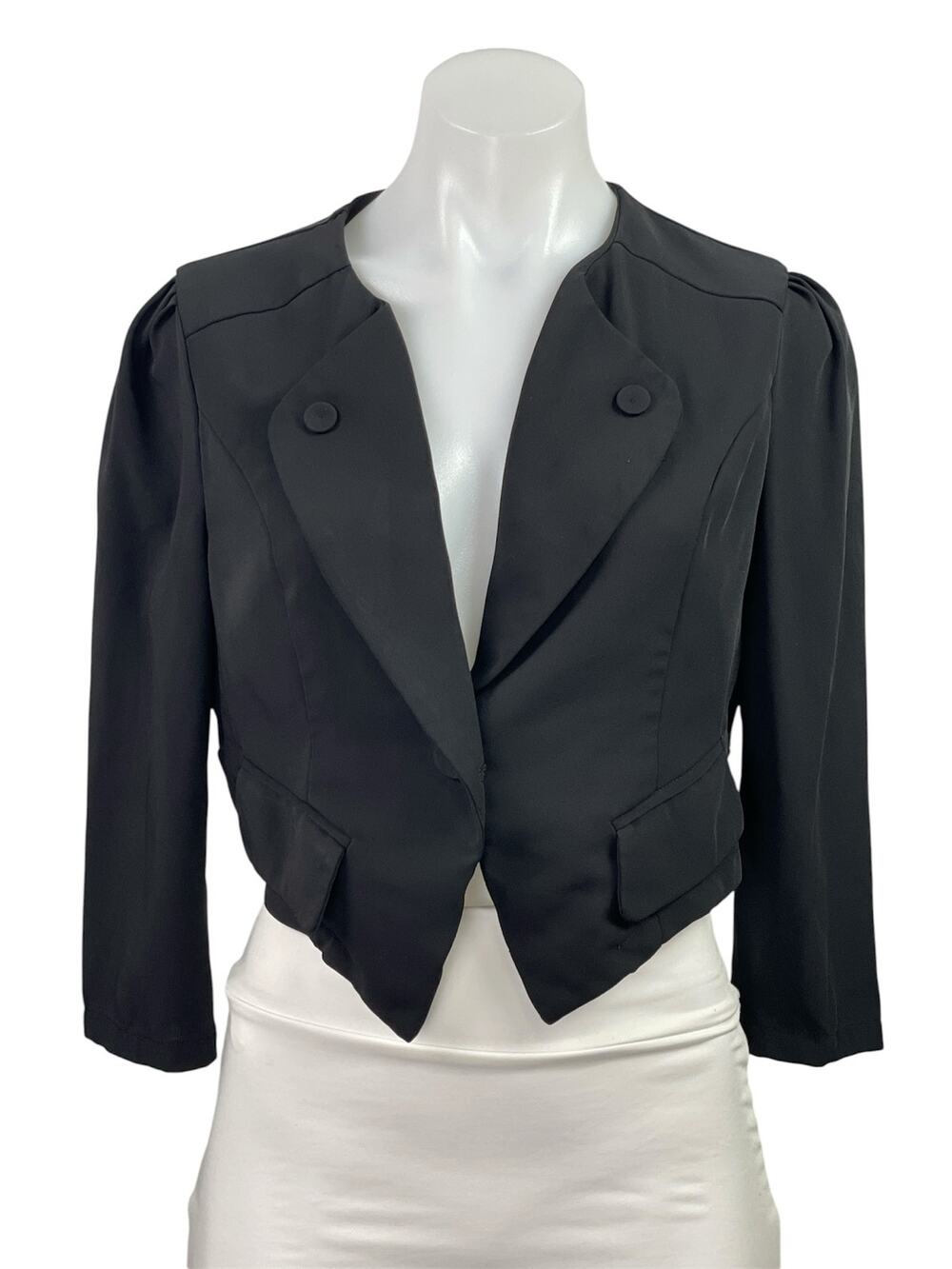 Viseversa Women's Black Long Sleeve Notch Lapel Cropped Blazer Coat Jacket Sz M